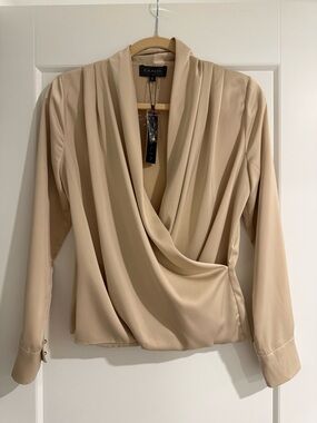 Gracia Beige Draped Wrap Blouse